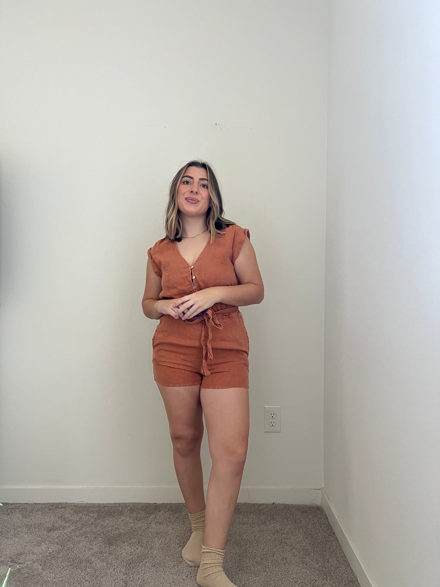 Pumpkin Linen Romper (XS)