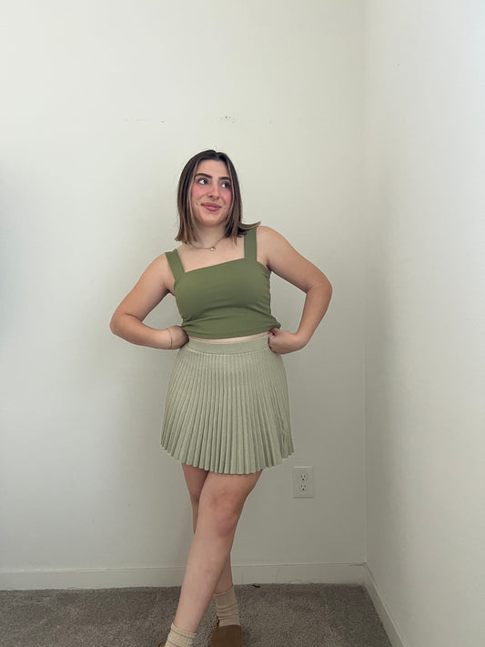 Green Pleated Mini Skirt (S)