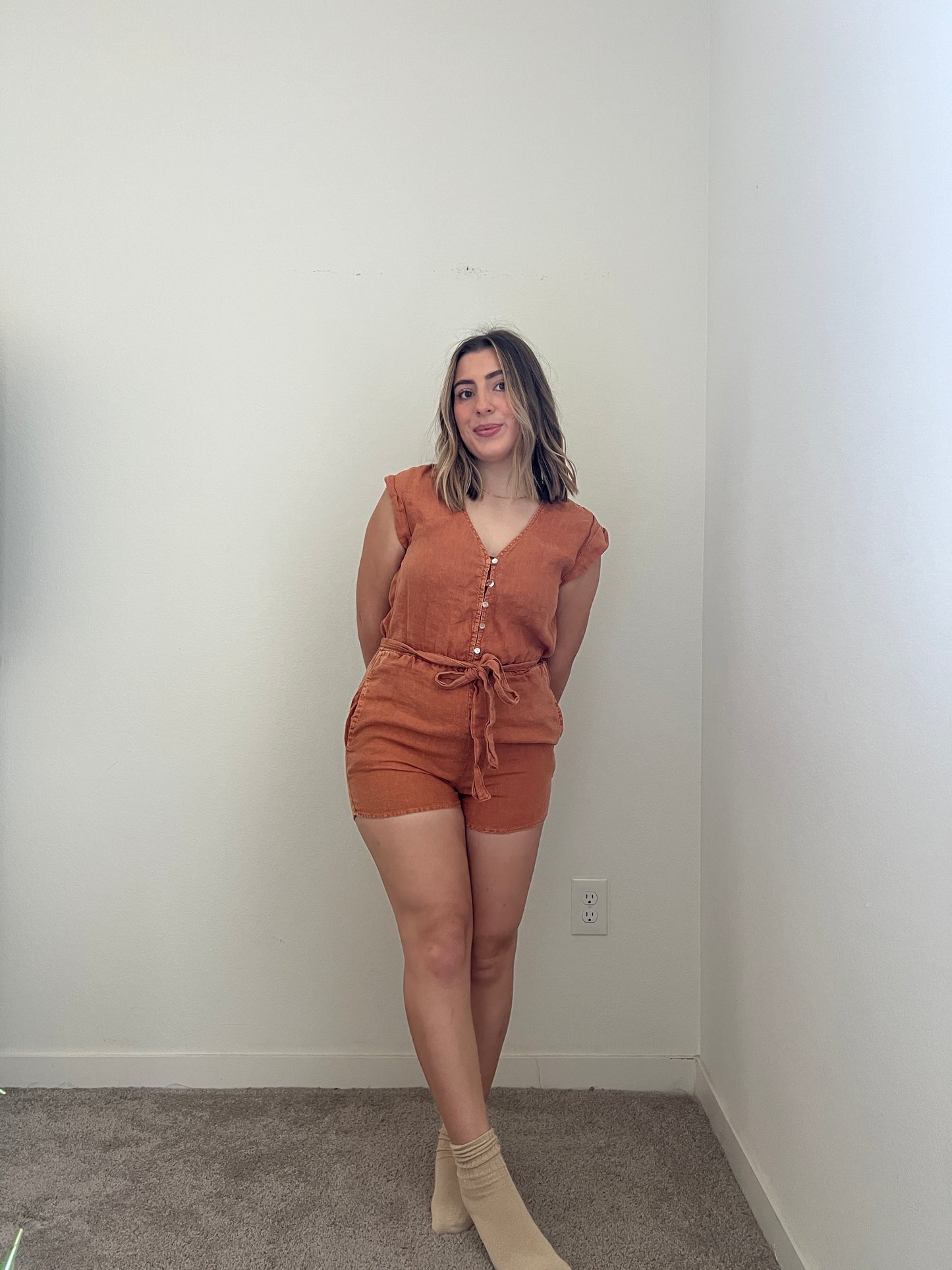 Pumpkin Linen Romper (XS)