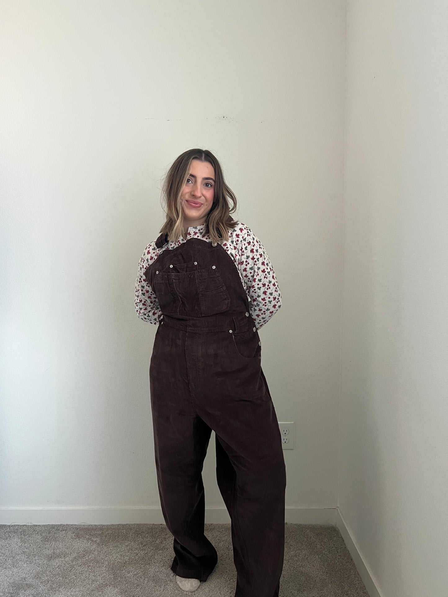 Brown Micro-Cord Overalls (22W)