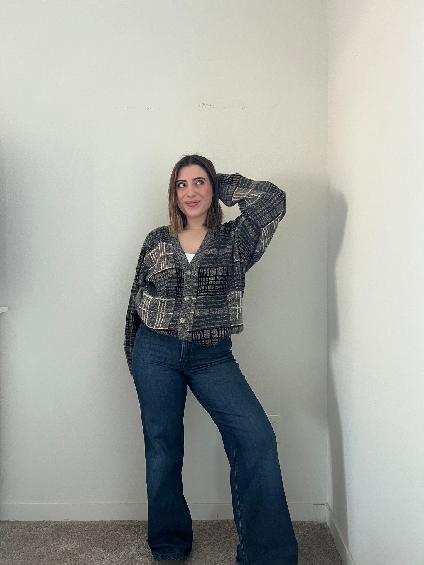 Vintage Plaid Cardigan (M)