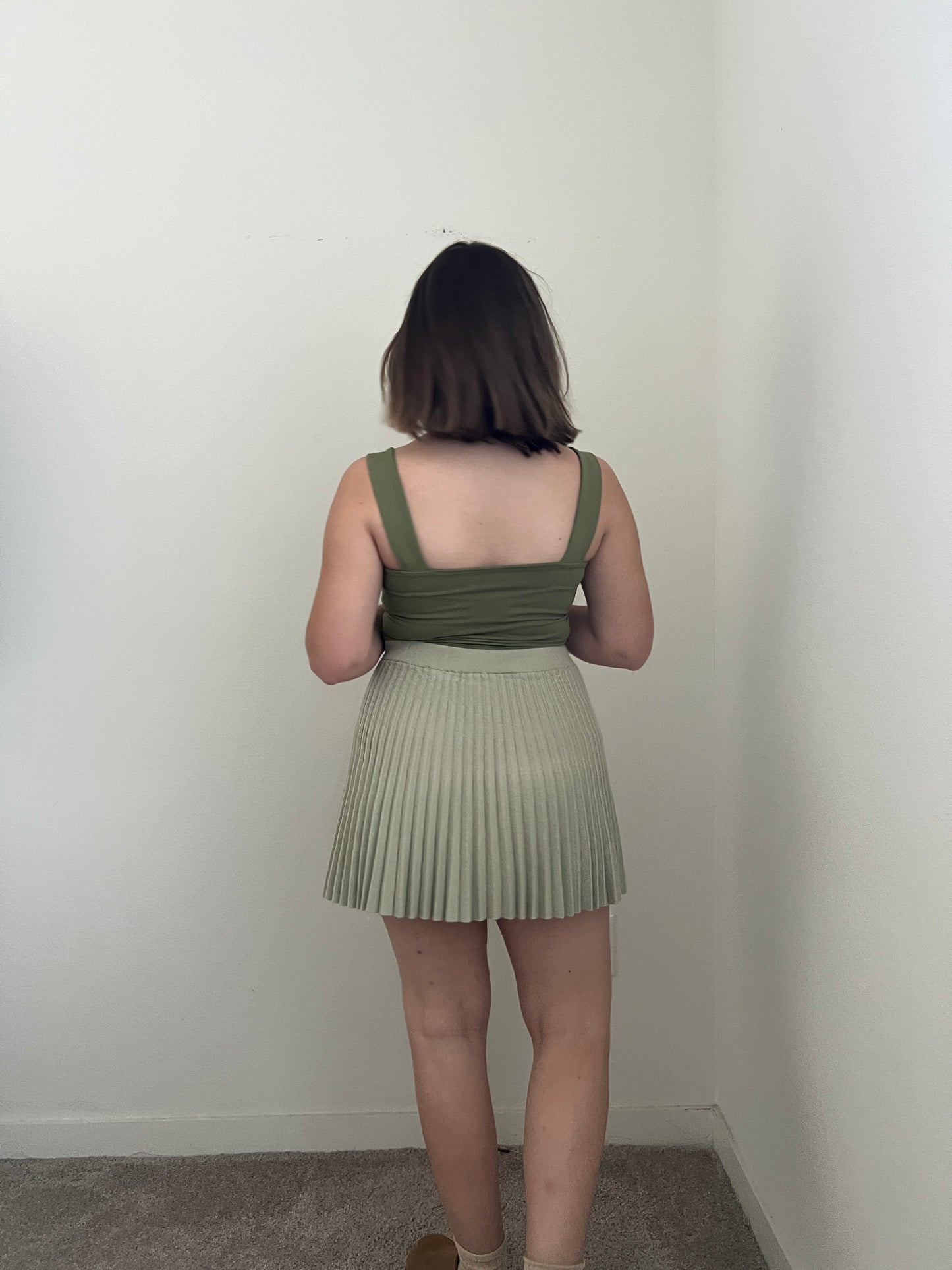 Green Pleated Mini Skirt (S)