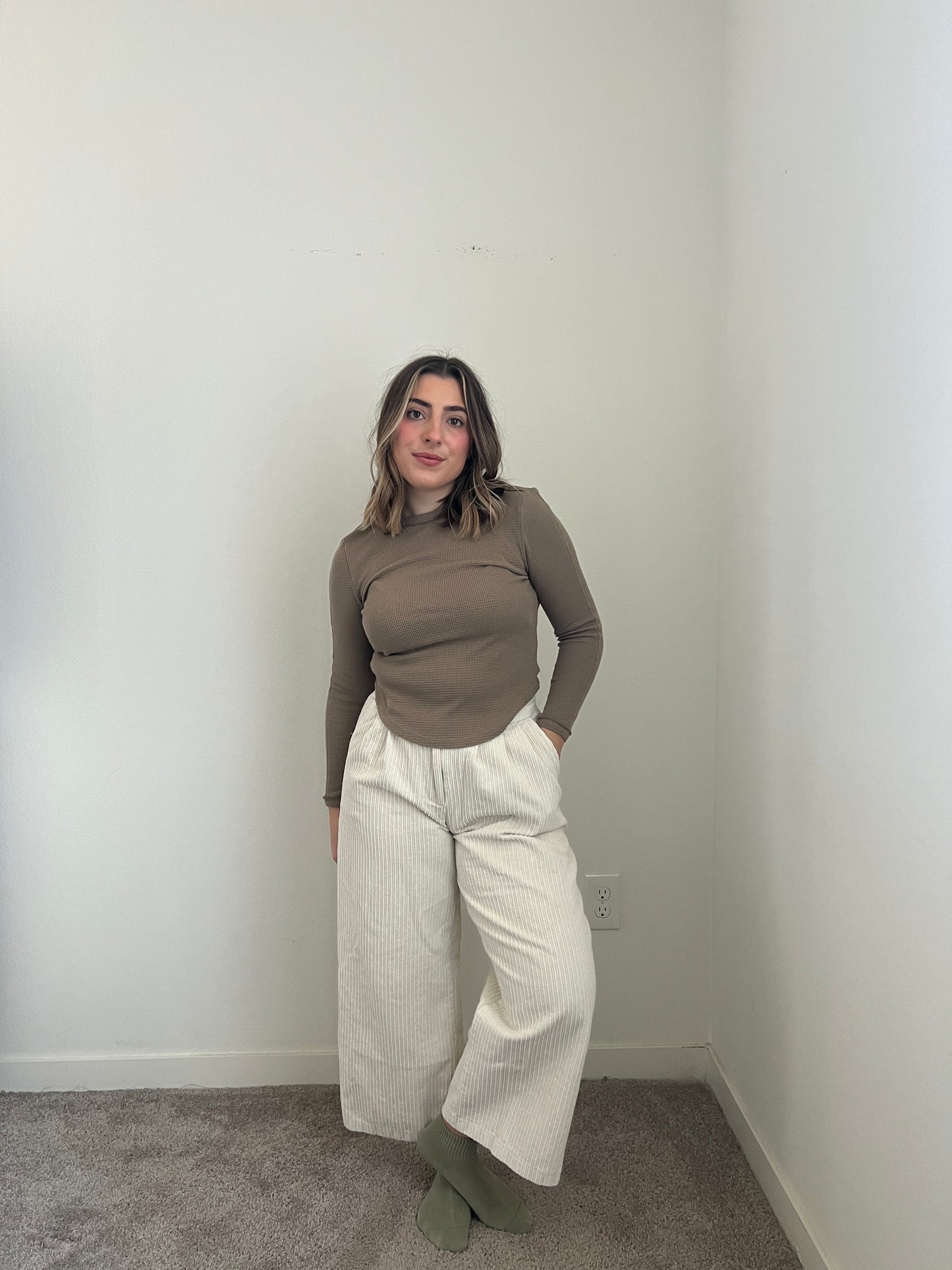 Cream Corduroy Wide Leg Jeans (28"W)