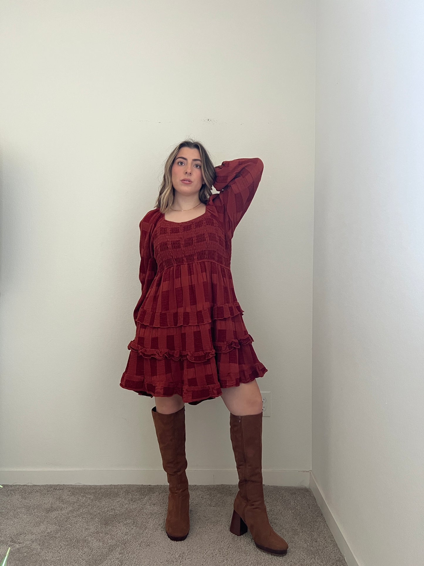 Brick Red Long Sleeve Dress (1X)