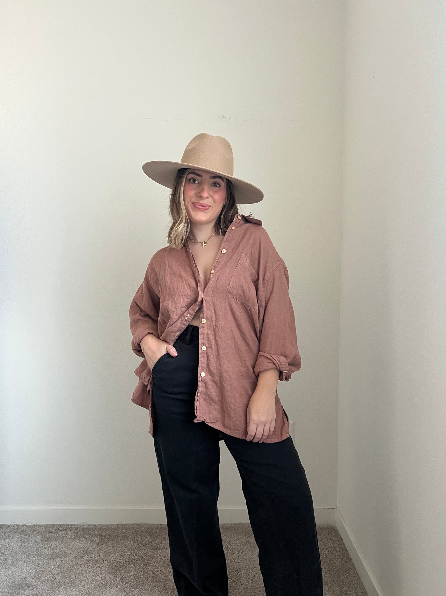 Mauve-y Linen Button Up (16P)