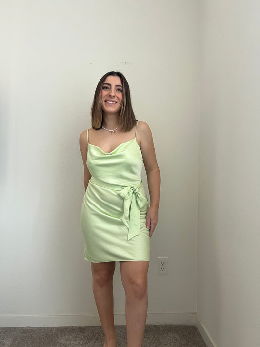 Lime Satin Mini Dress (M)