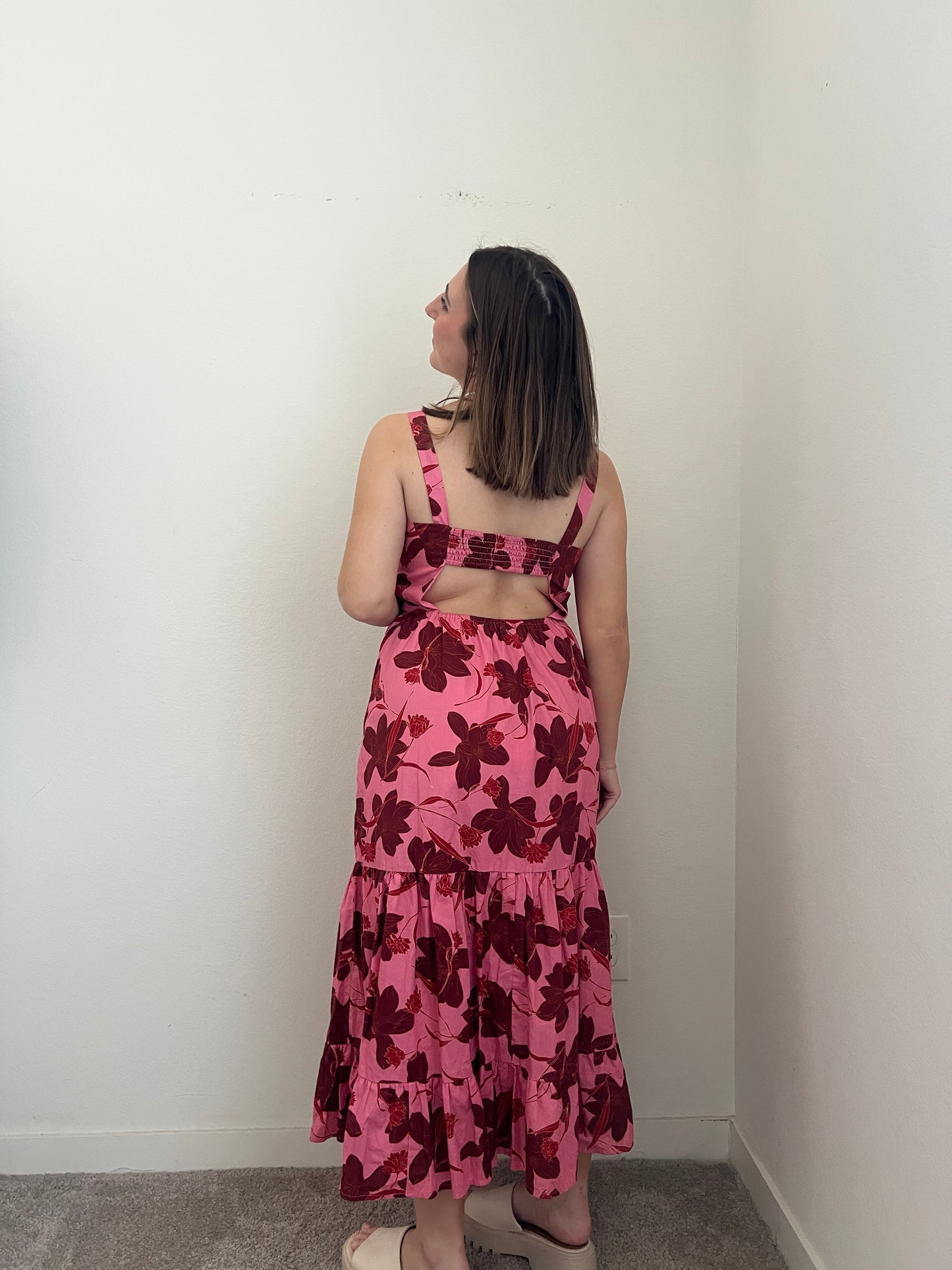 Pink Wine Floral Dress- NWT (M)