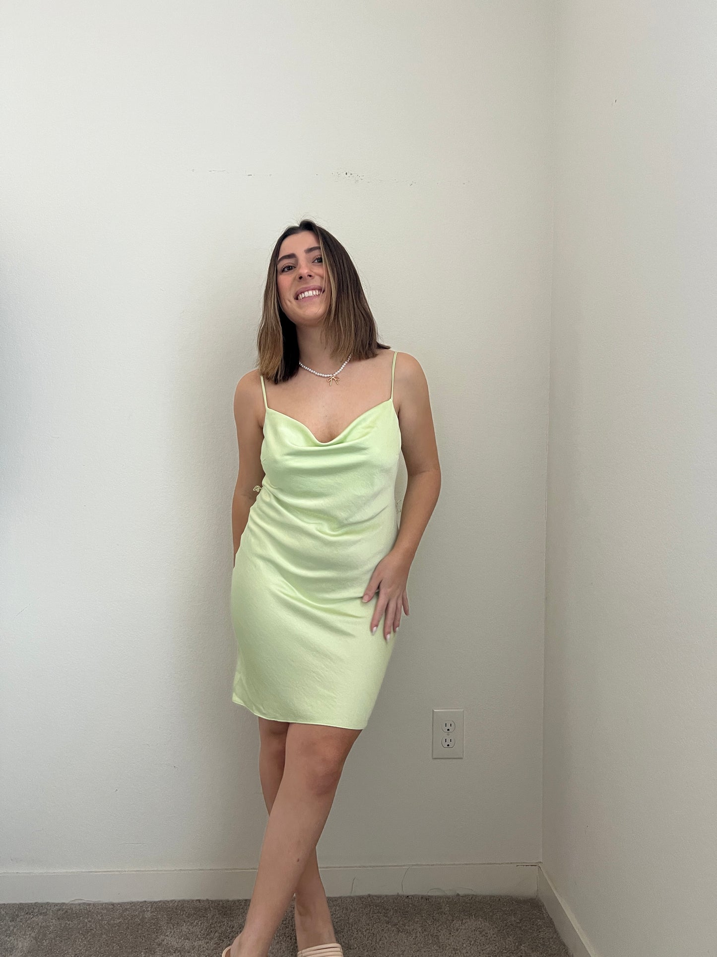 Lime Satin Mini Dress (M)