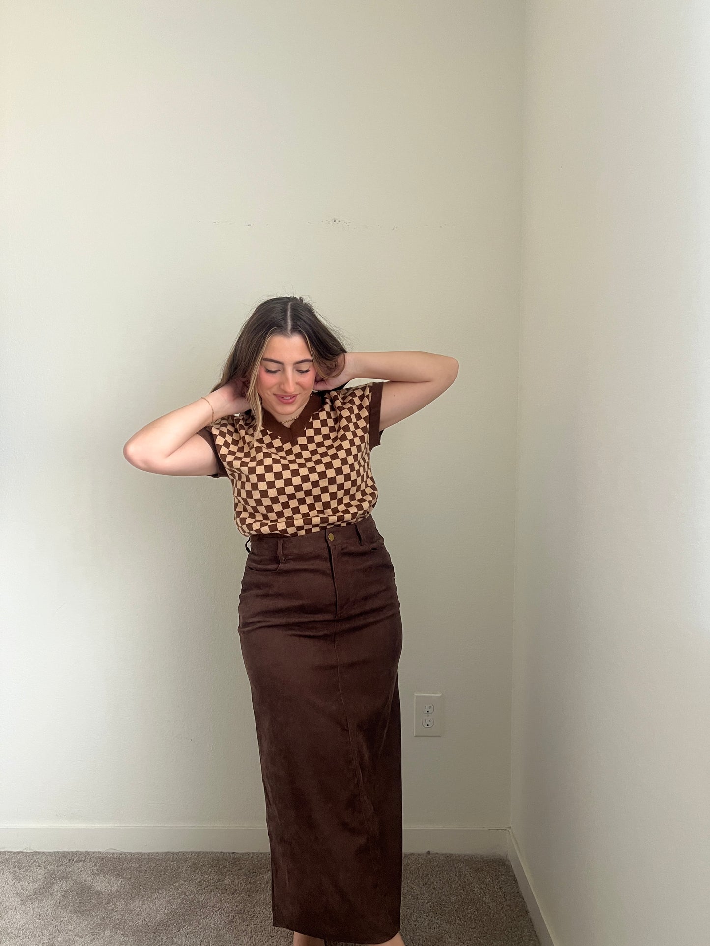 Brown Micro-Cord Midi Skirt (M)