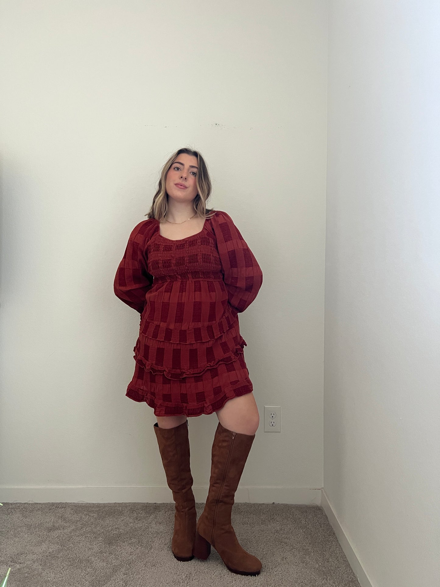 Brick Red Long Sleeve Dress (1X)