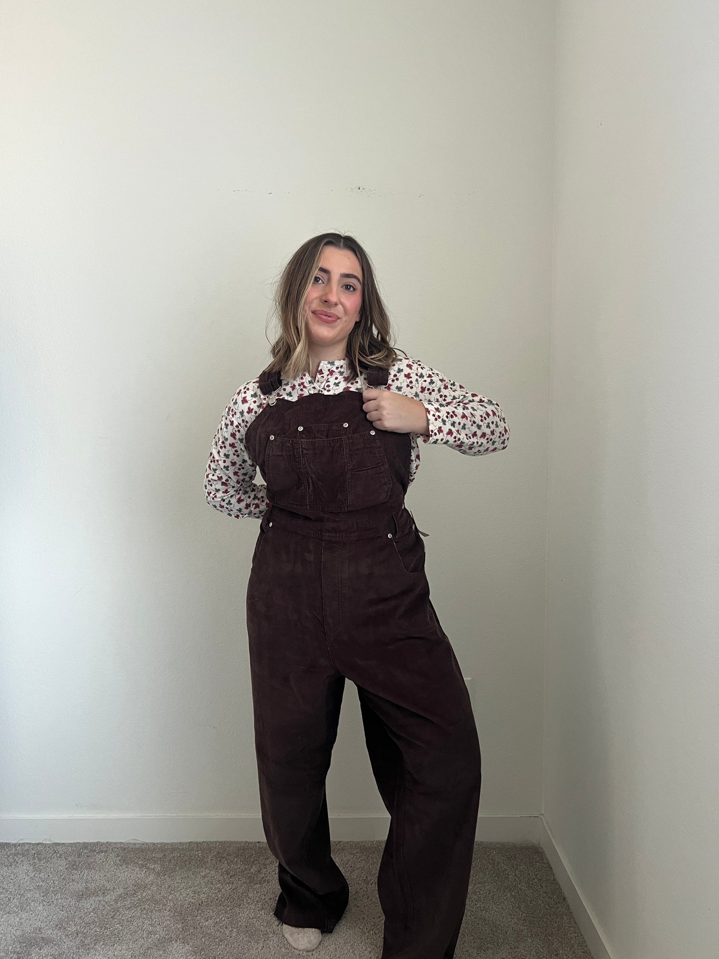 Brown Micro-Cord Overalls (22W)