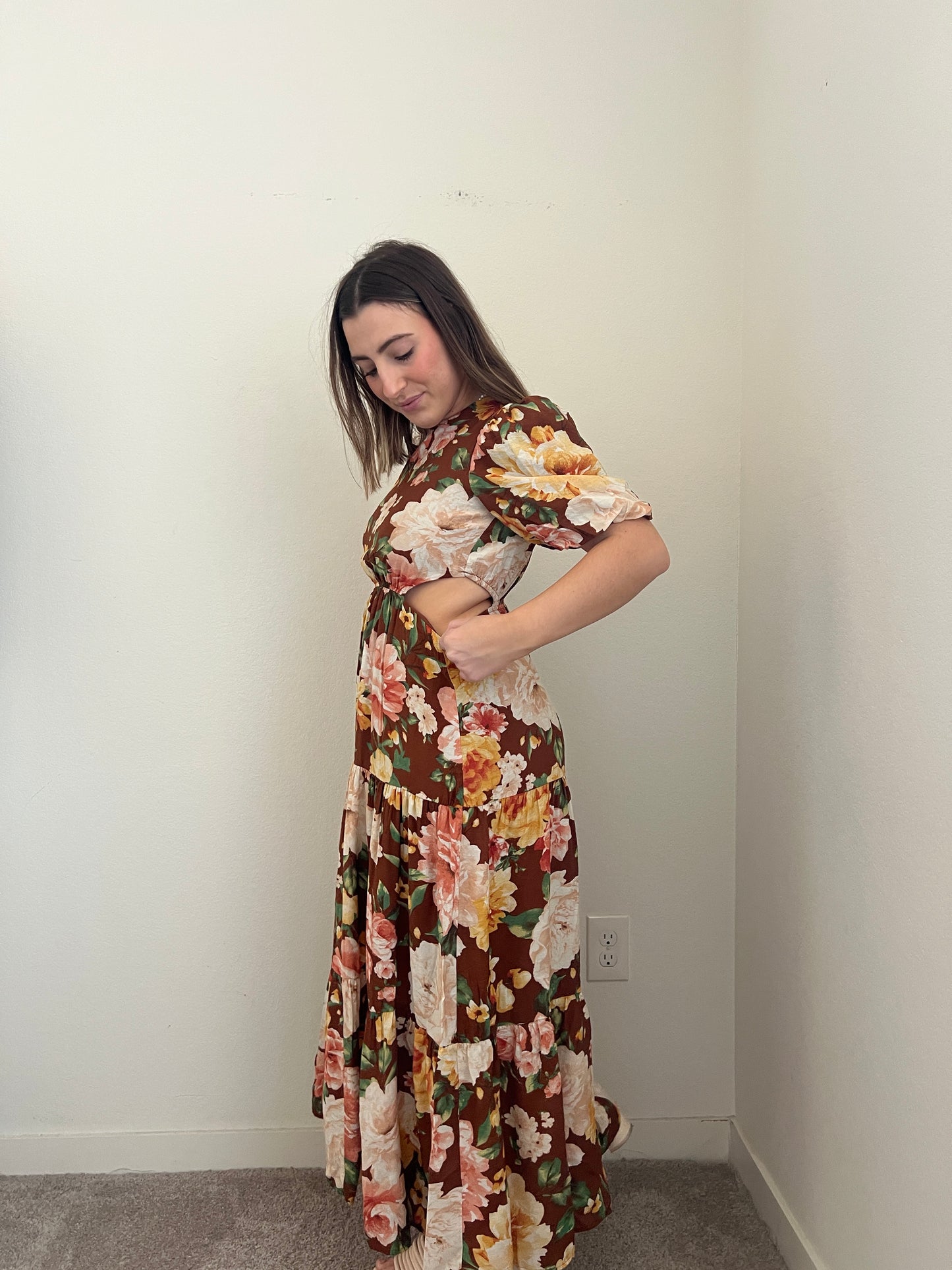 Brown Floral Maxi Dress (S)