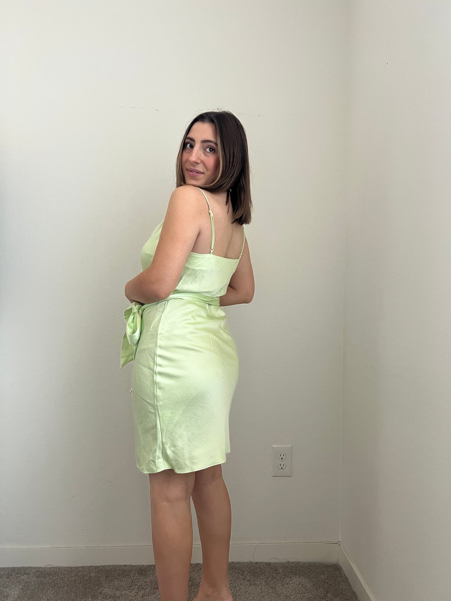 Lime Satin Mini Dress (M)