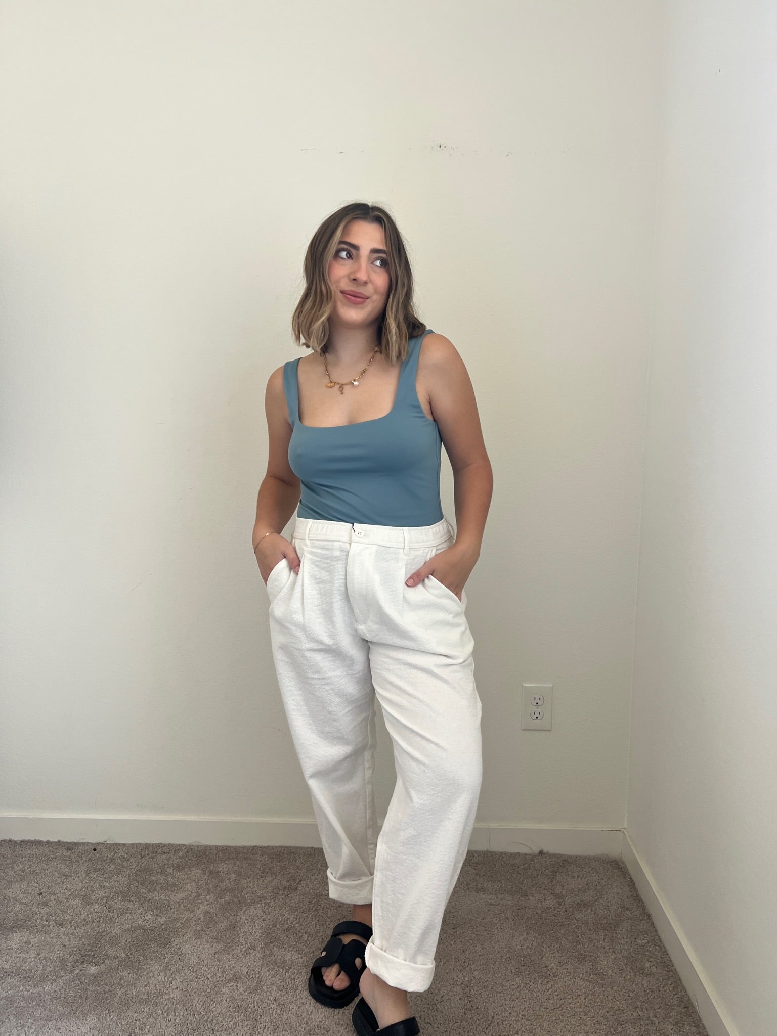 White Zara Textured Pant (M)