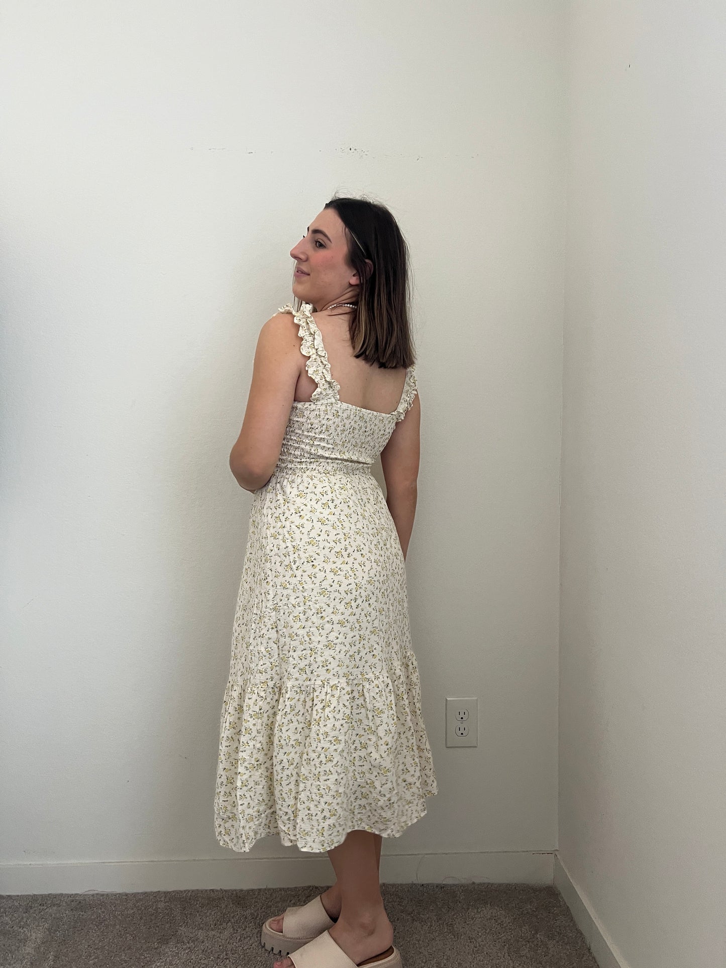 Smocked Floral Midi Dress (S)