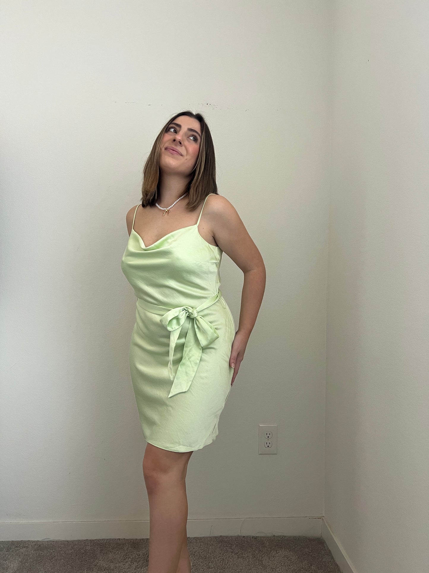 Lime Satin Mini Dress (M)