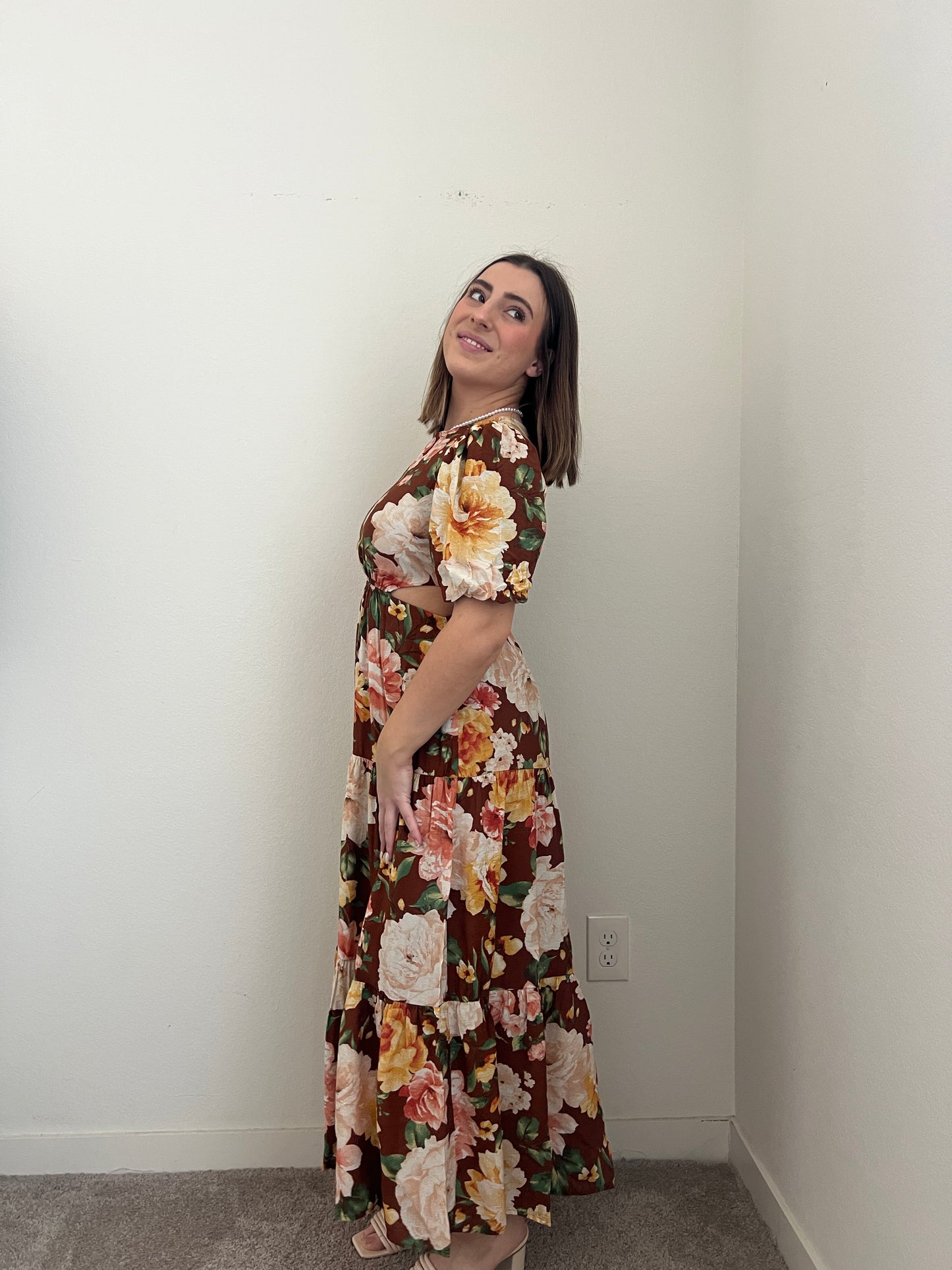 Brown Floral Maxi Dress (S)