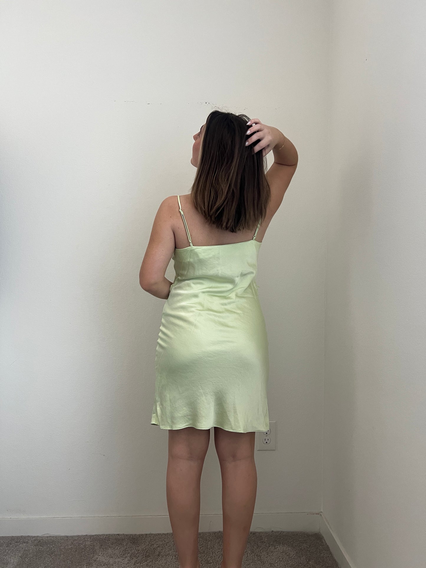 Lime Satin Mini Dress (M)