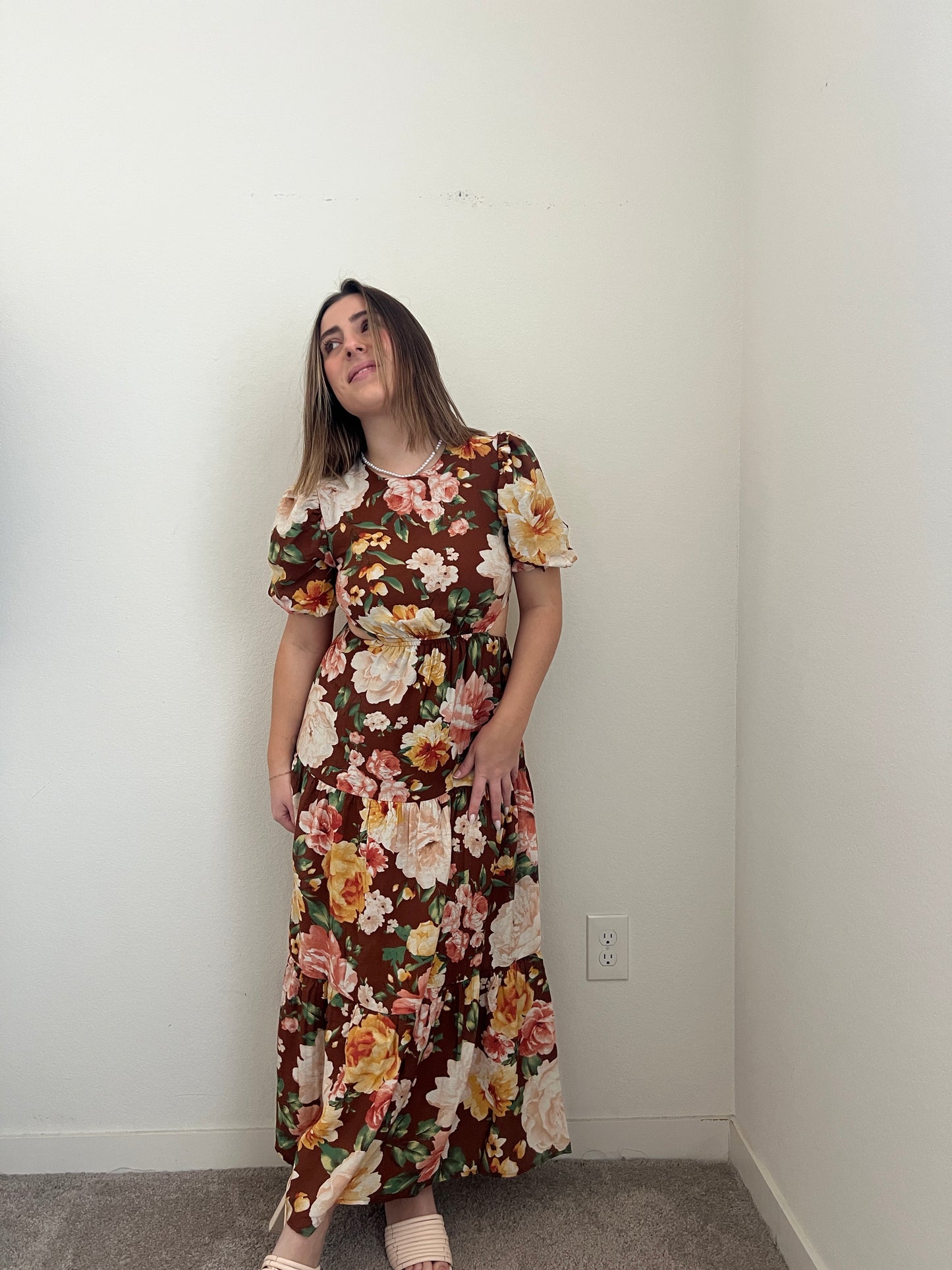 Brown Floral Maxi Dress (S)