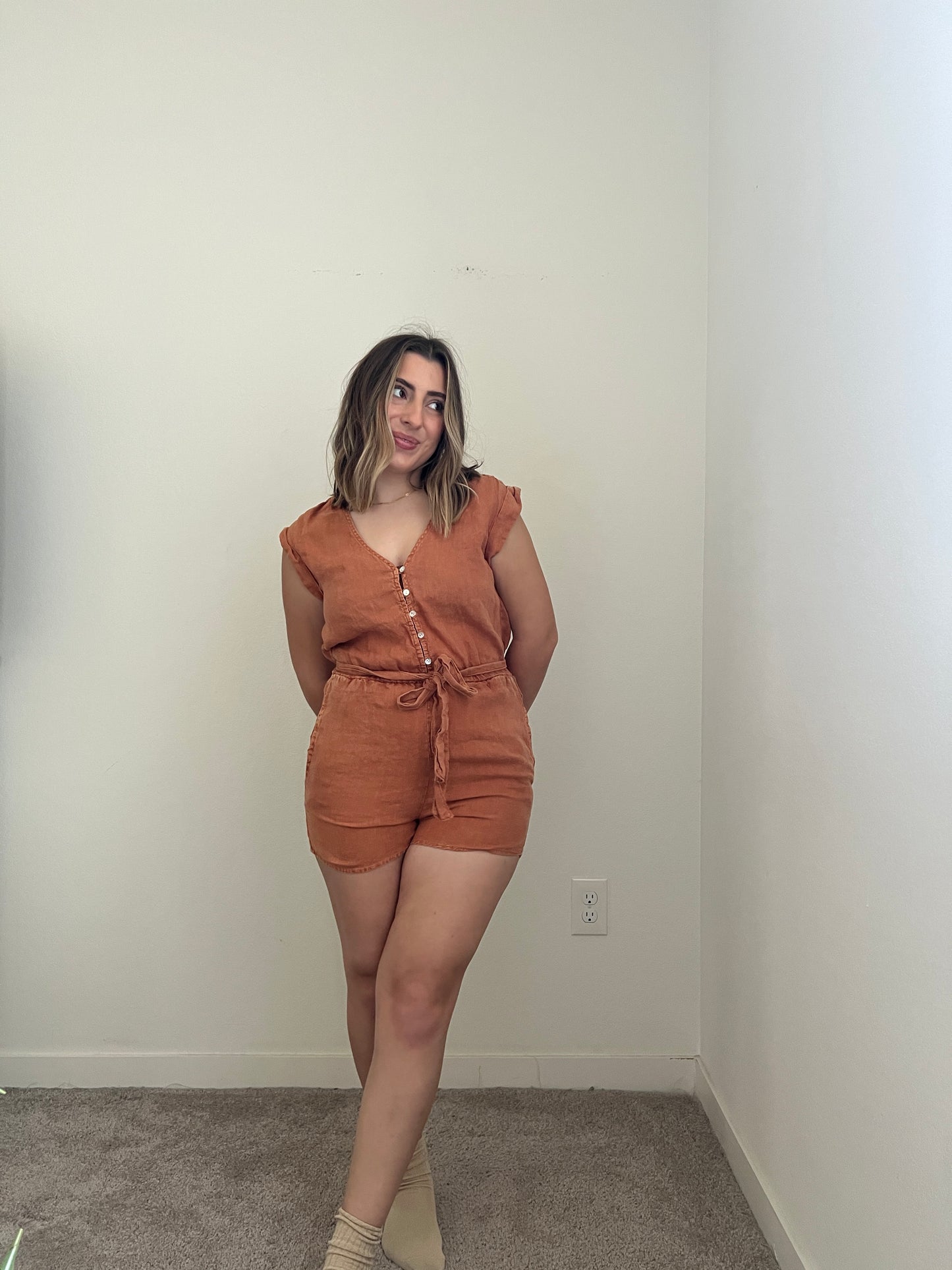 Pumpkin Linen Romper (XS)