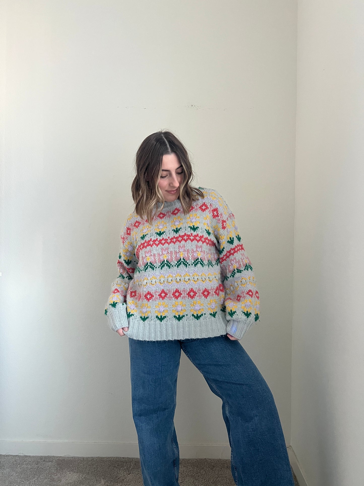 Flower Fair Isle Sweater (S)