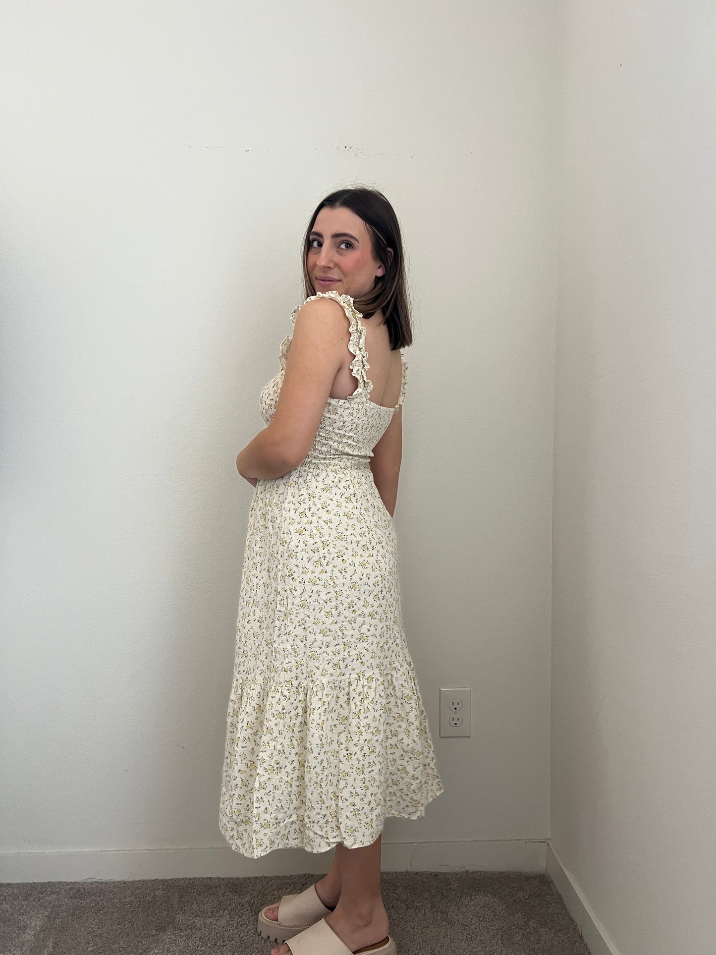 Smocked Floral Midi Dress (S)