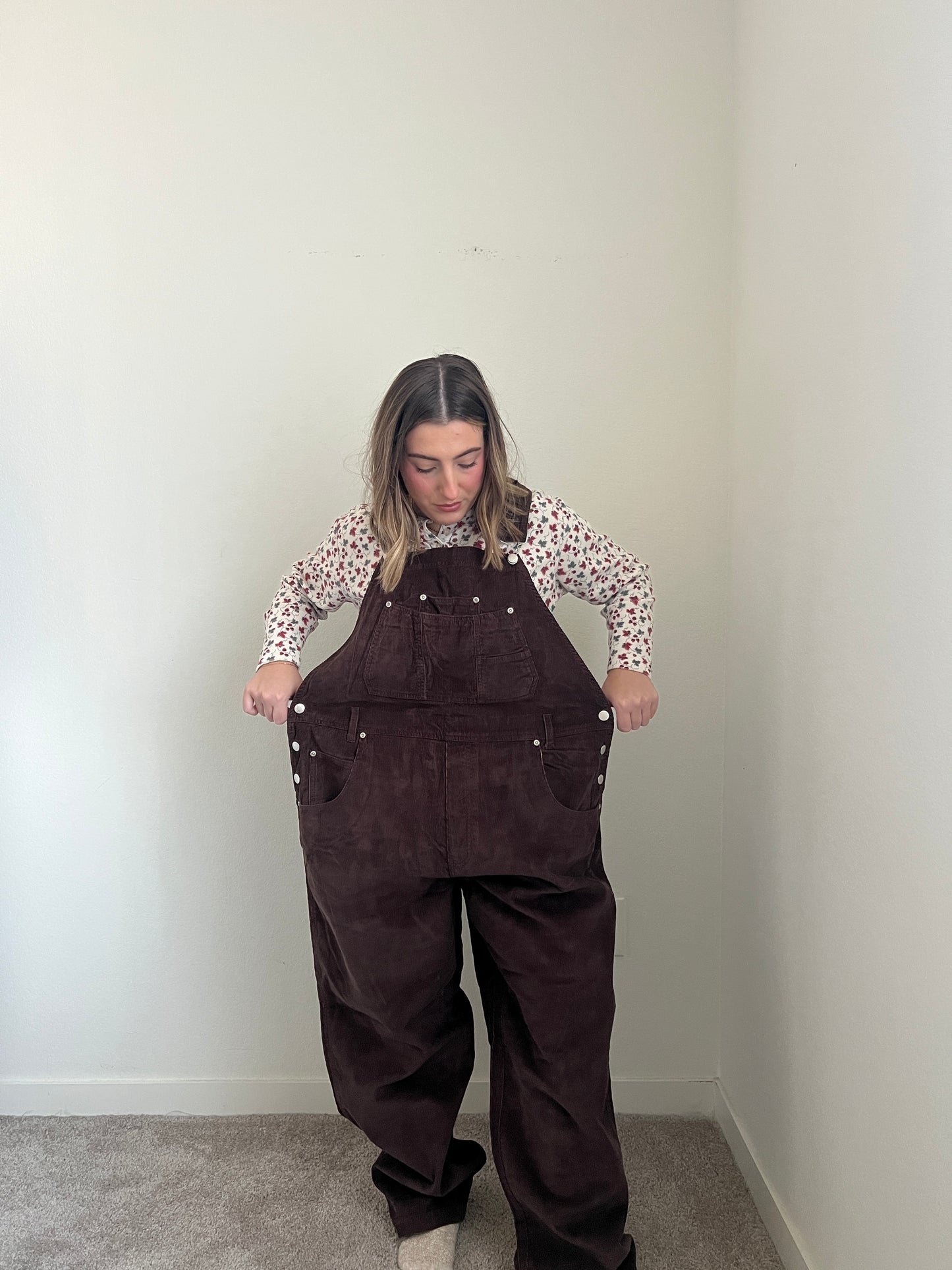 Brown Micro-Cord Overalls (22W)