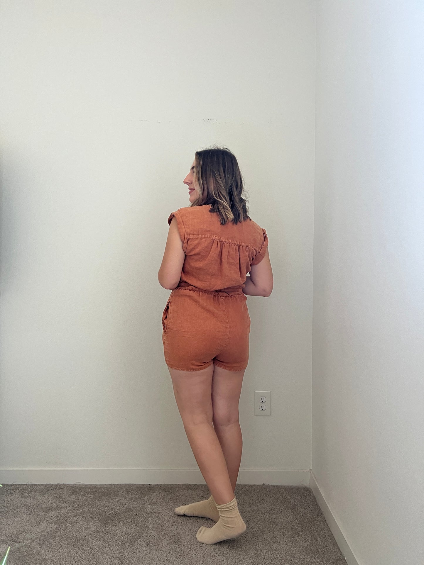 Pumpkin Linen Romper (XS)