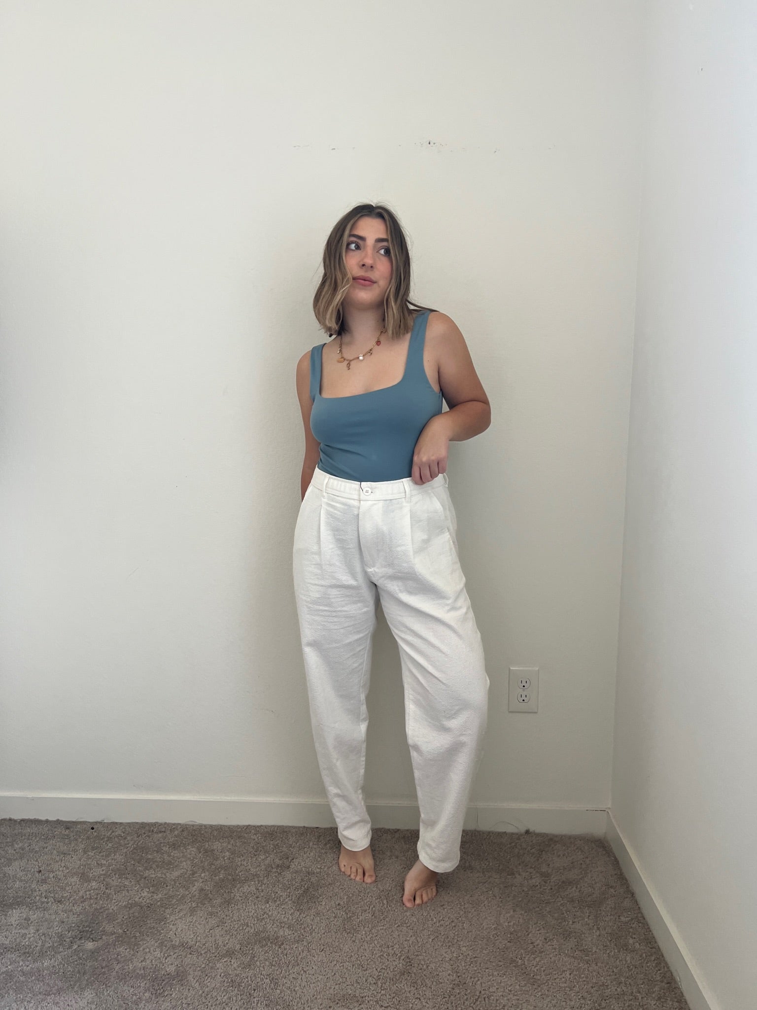 White Zara Textured Pant (M)