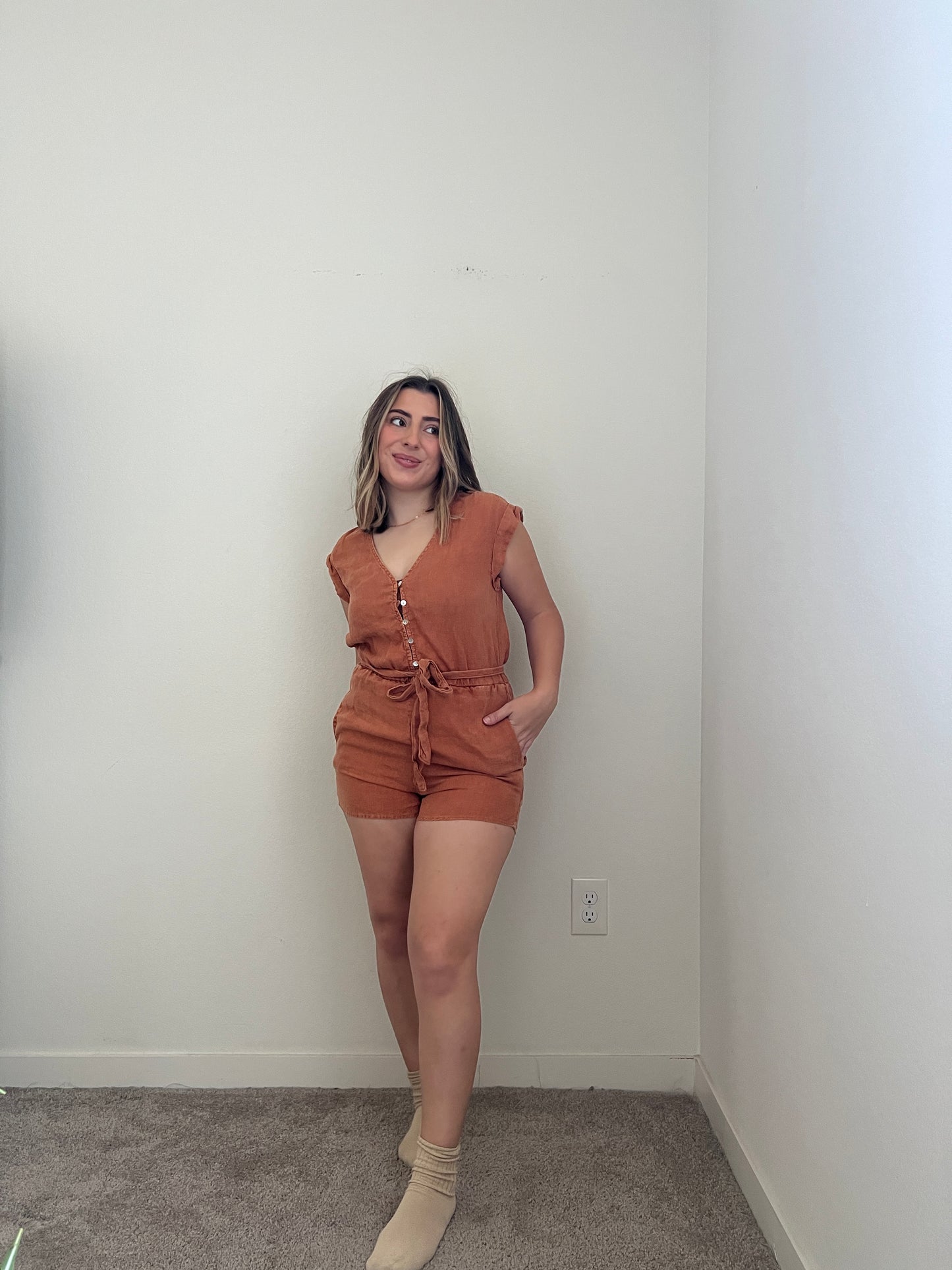 Pumpkin Linen Romper (XS)