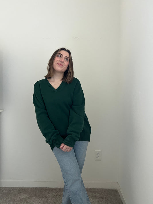 90's Green V Neck Sweater (L)