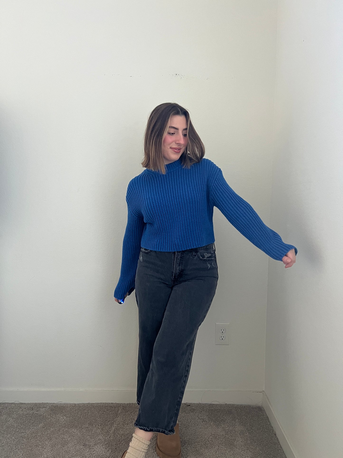 Blue Ribbed Sweater (XS)