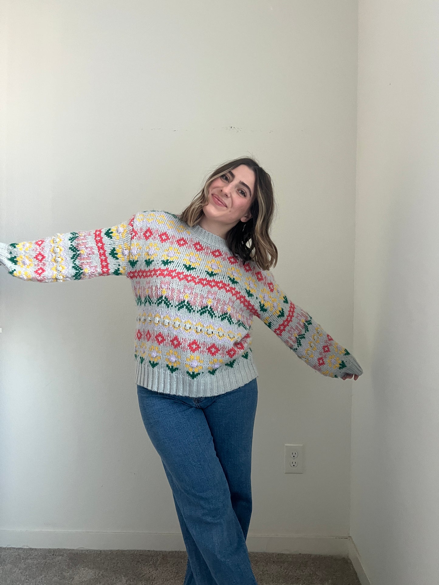 Flower Fair Isle Sweater (S)