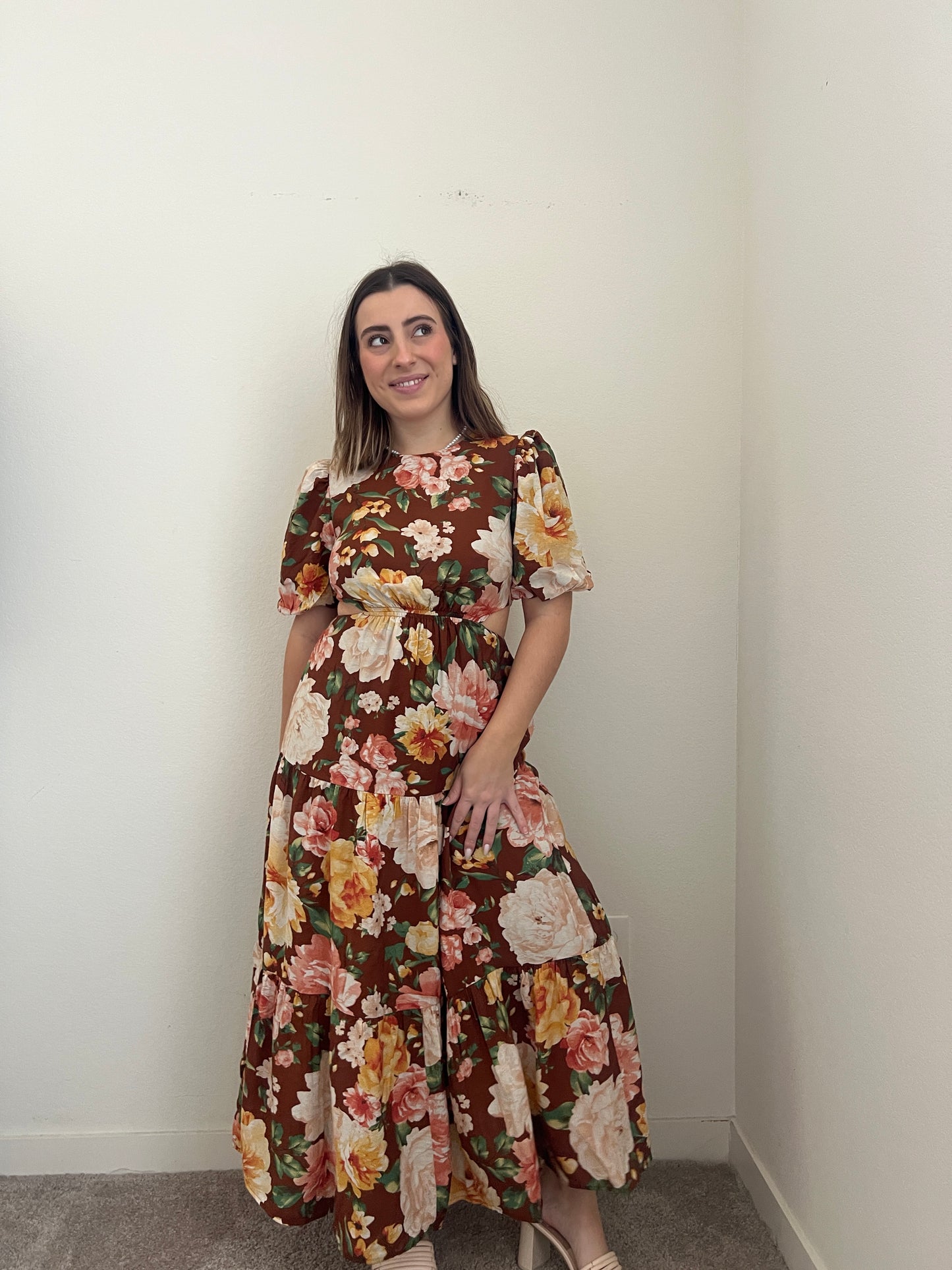 Brown Floral Maxi Dress (S)