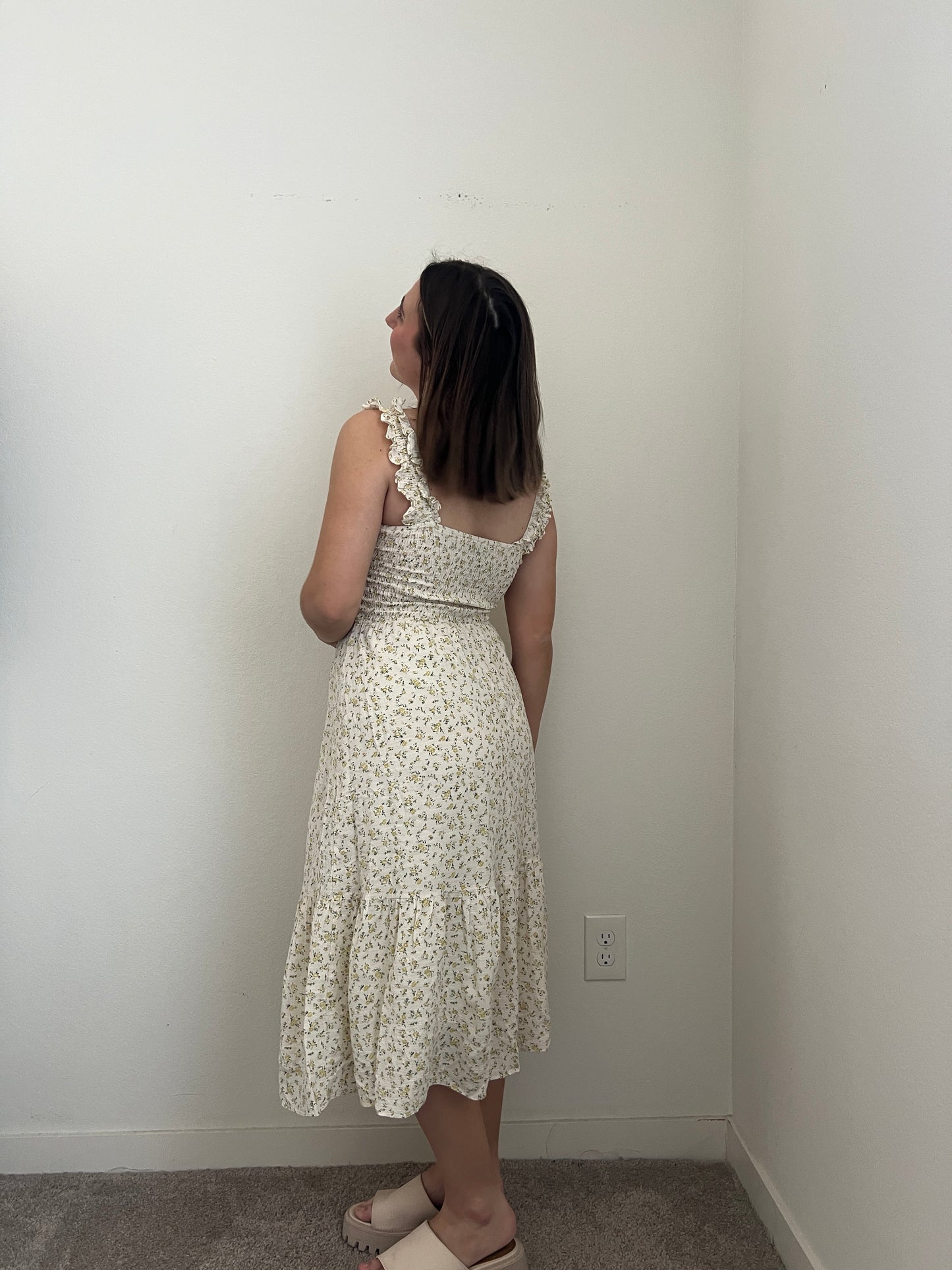 Smocked Floral Midi Dress (S)