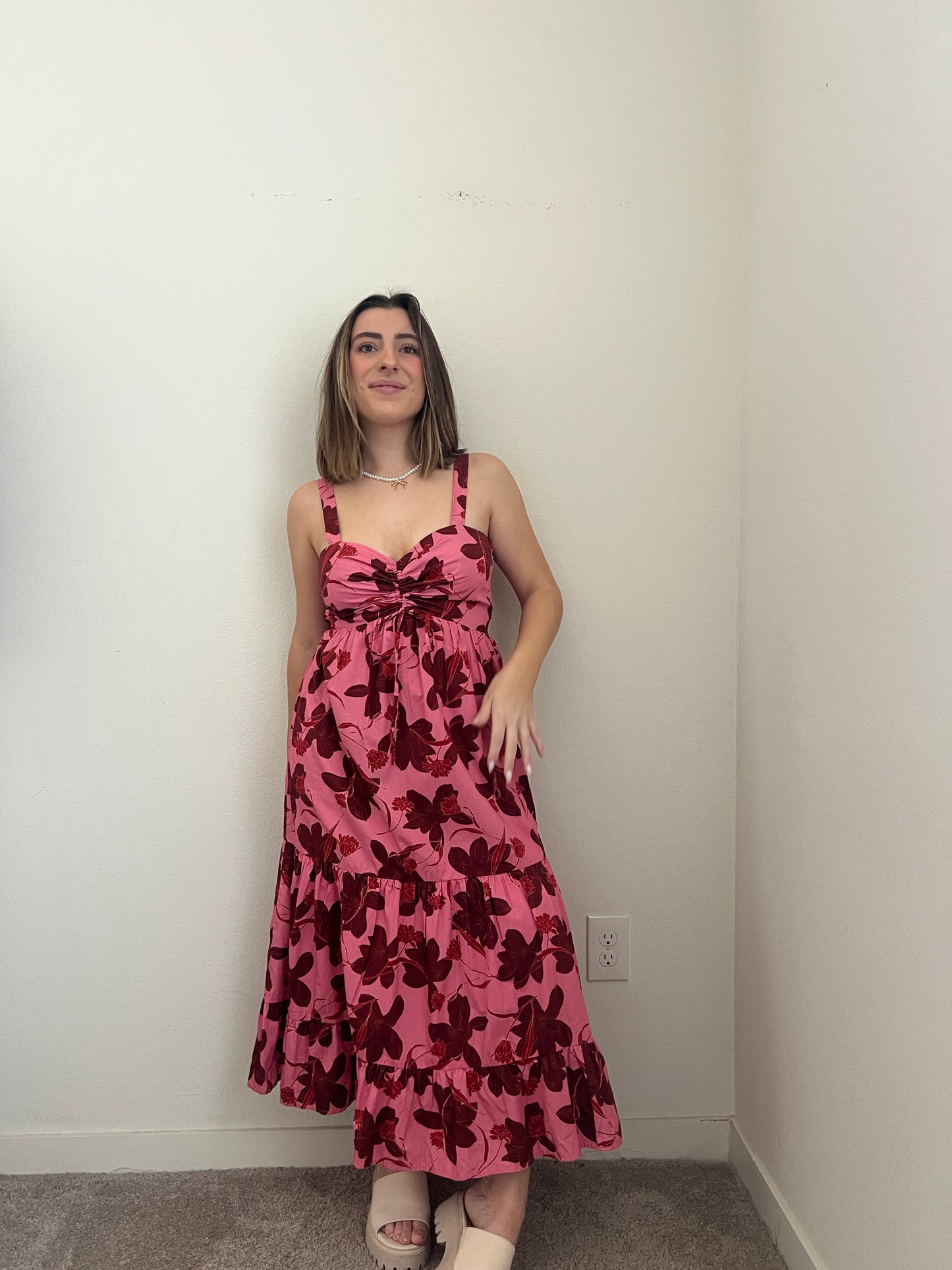 Pink Wine Floral Dress- NWT (M)