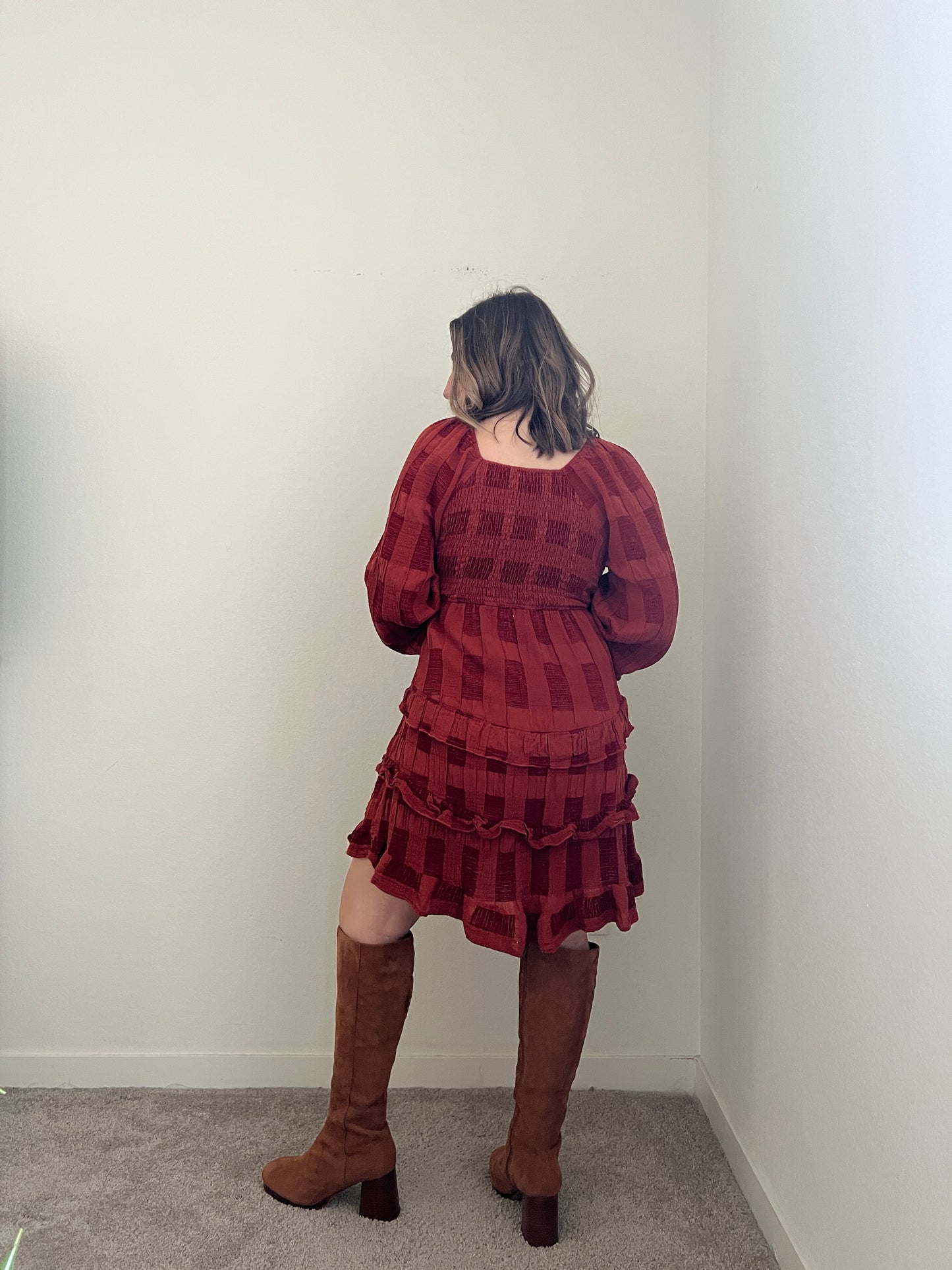 Brick Red Long Sleeve Dress (1X)