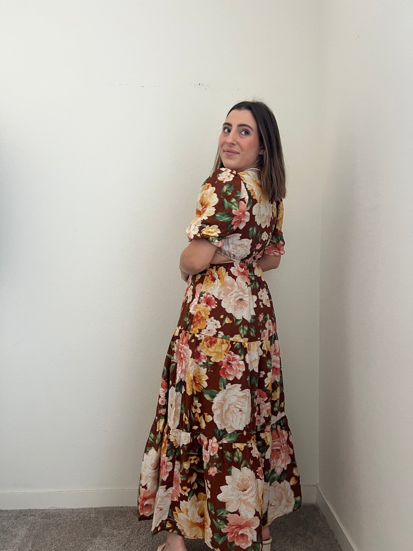 Brown Floral Maxi Dress (S)