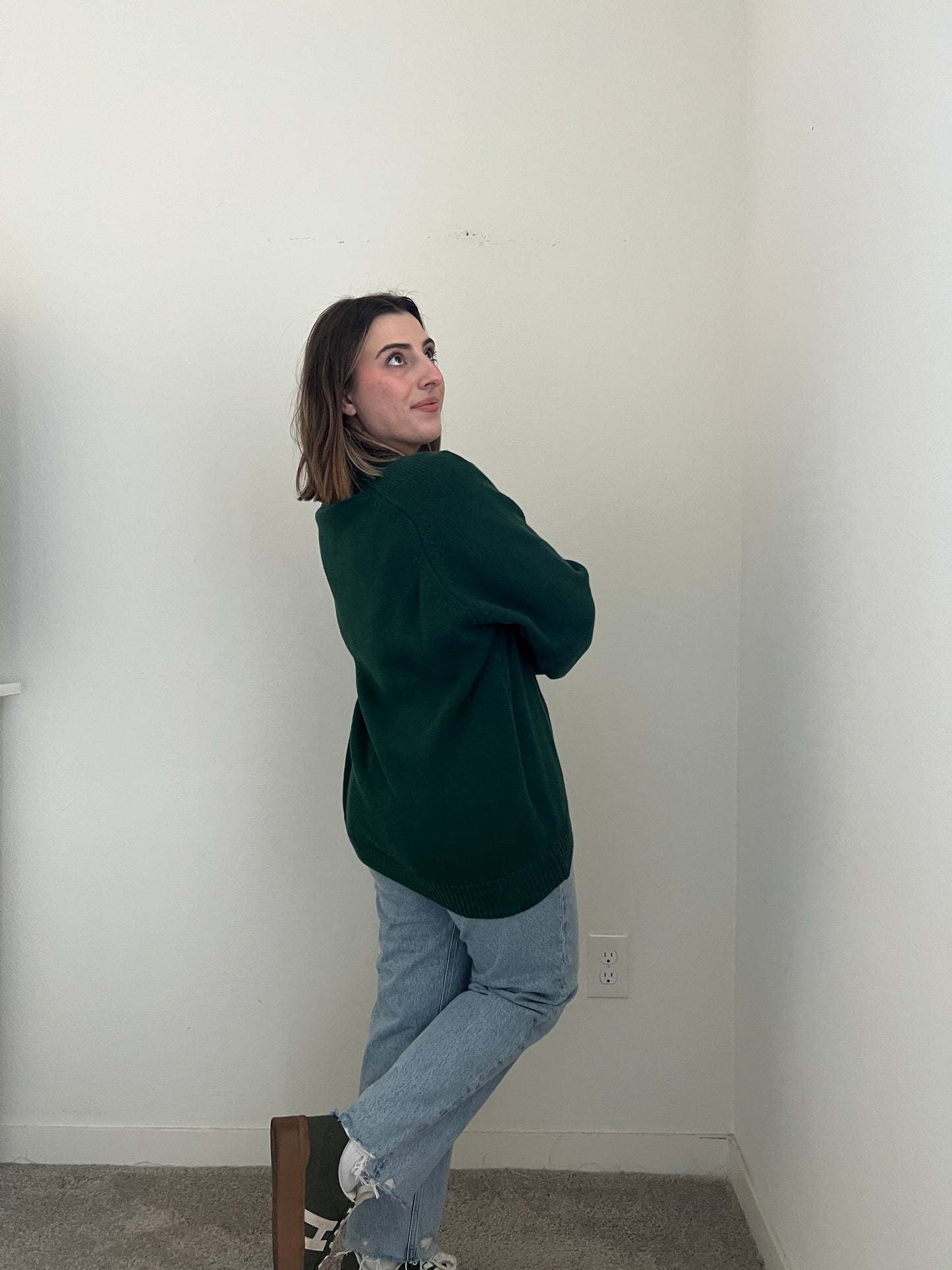 90's Green V Neck Sweater (L)