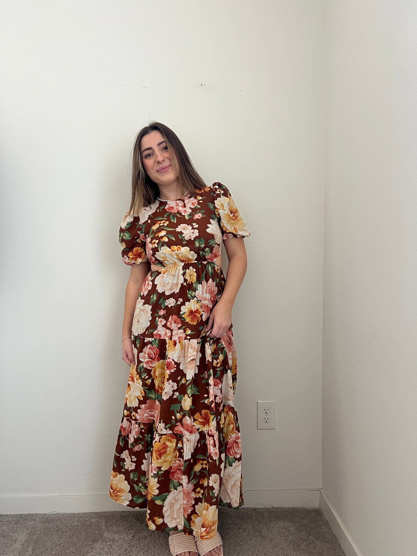 Brown Floral Maxi Dress (S)