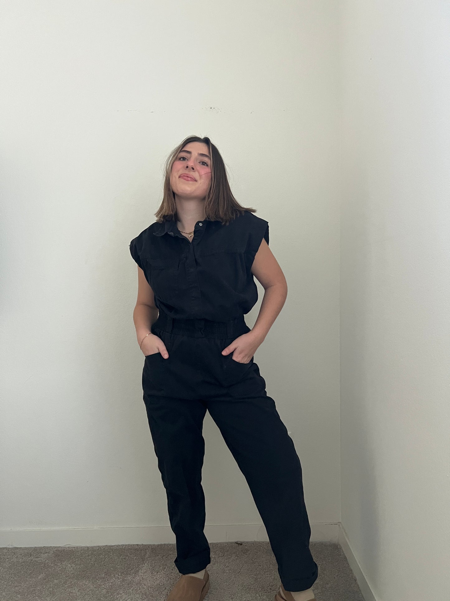 Black Coverall Jumpsuit (M)