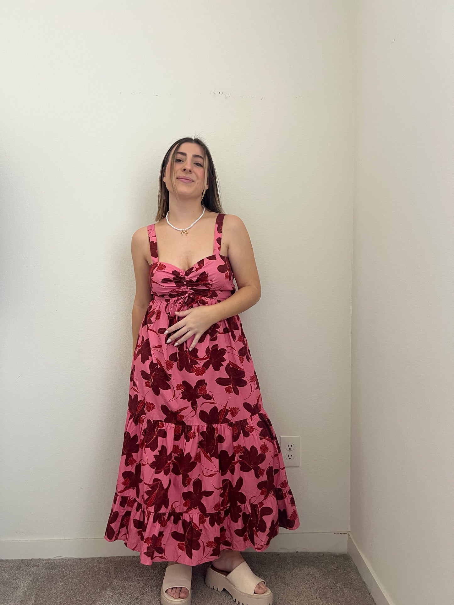 Pink Wine Floral Dress- NWT (M)