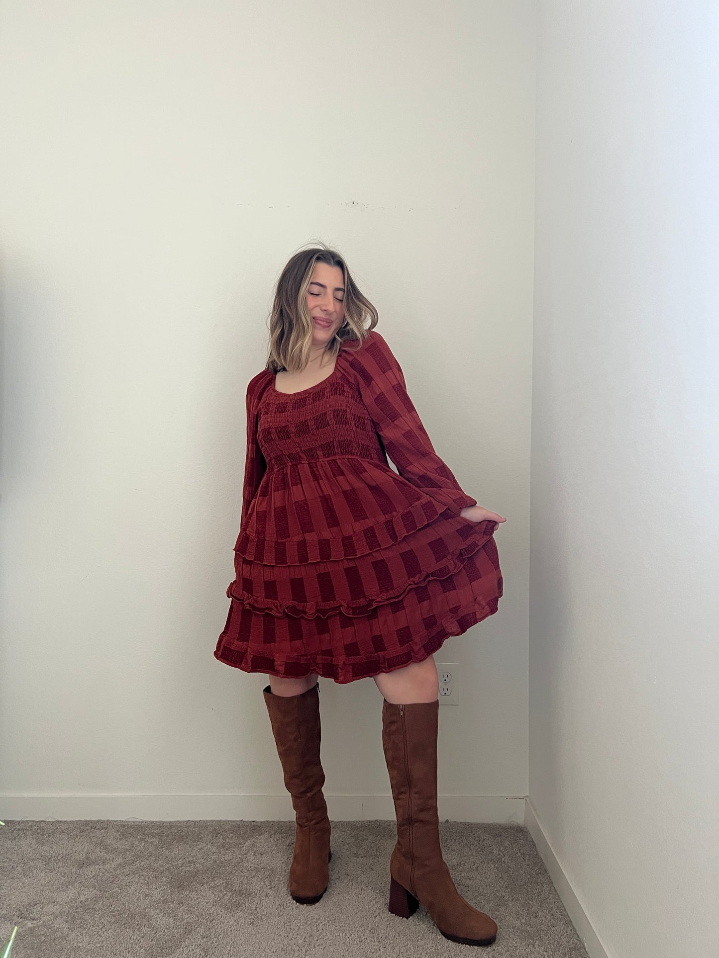 Brick Red Long Sleeve Dress (1X)