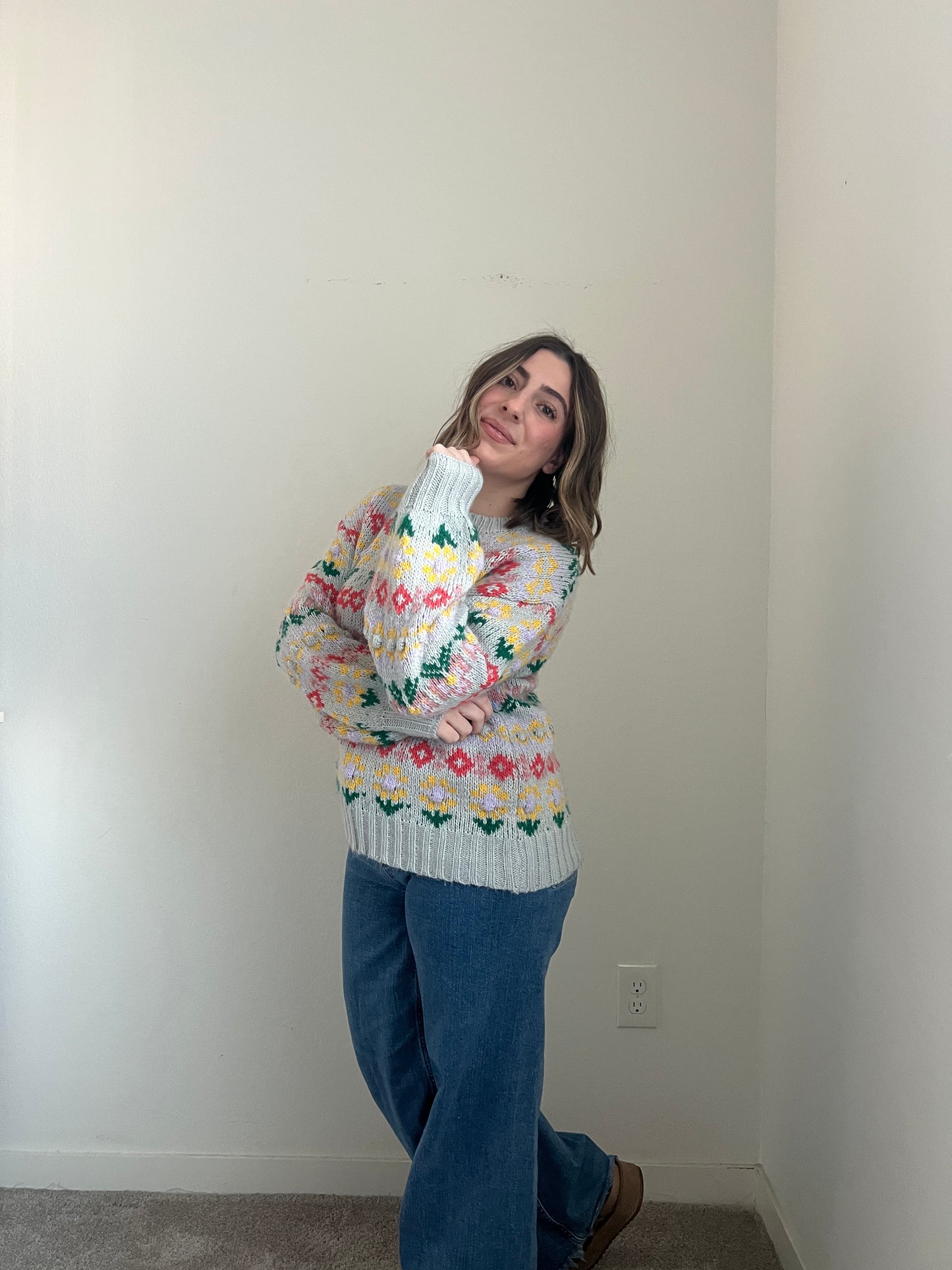 Flower Fair Isle Sweater (S)