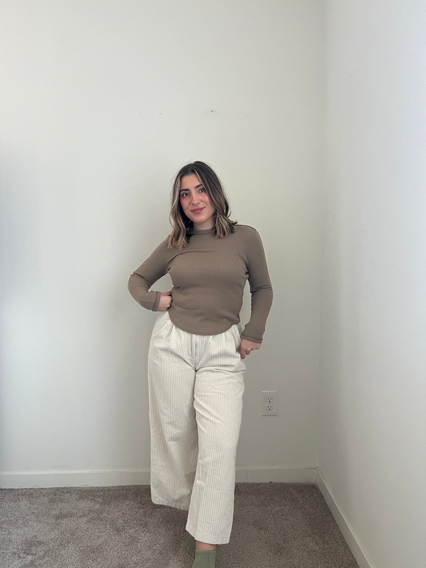 Cream Corduroy Wide Leg Jeans (28"W)