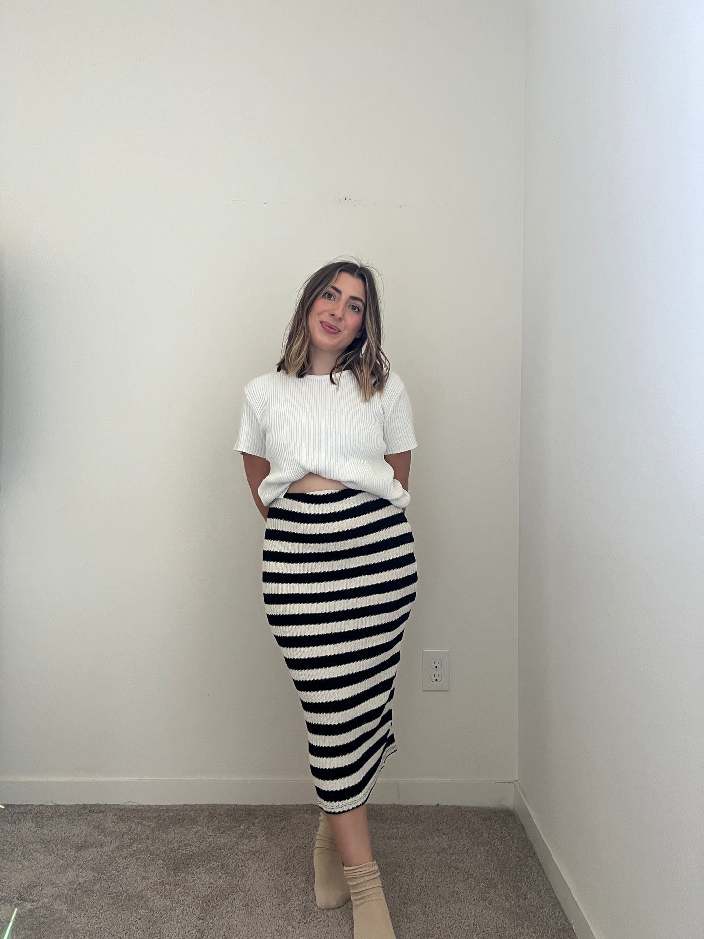 Striped Knit Midi Skirt (M)