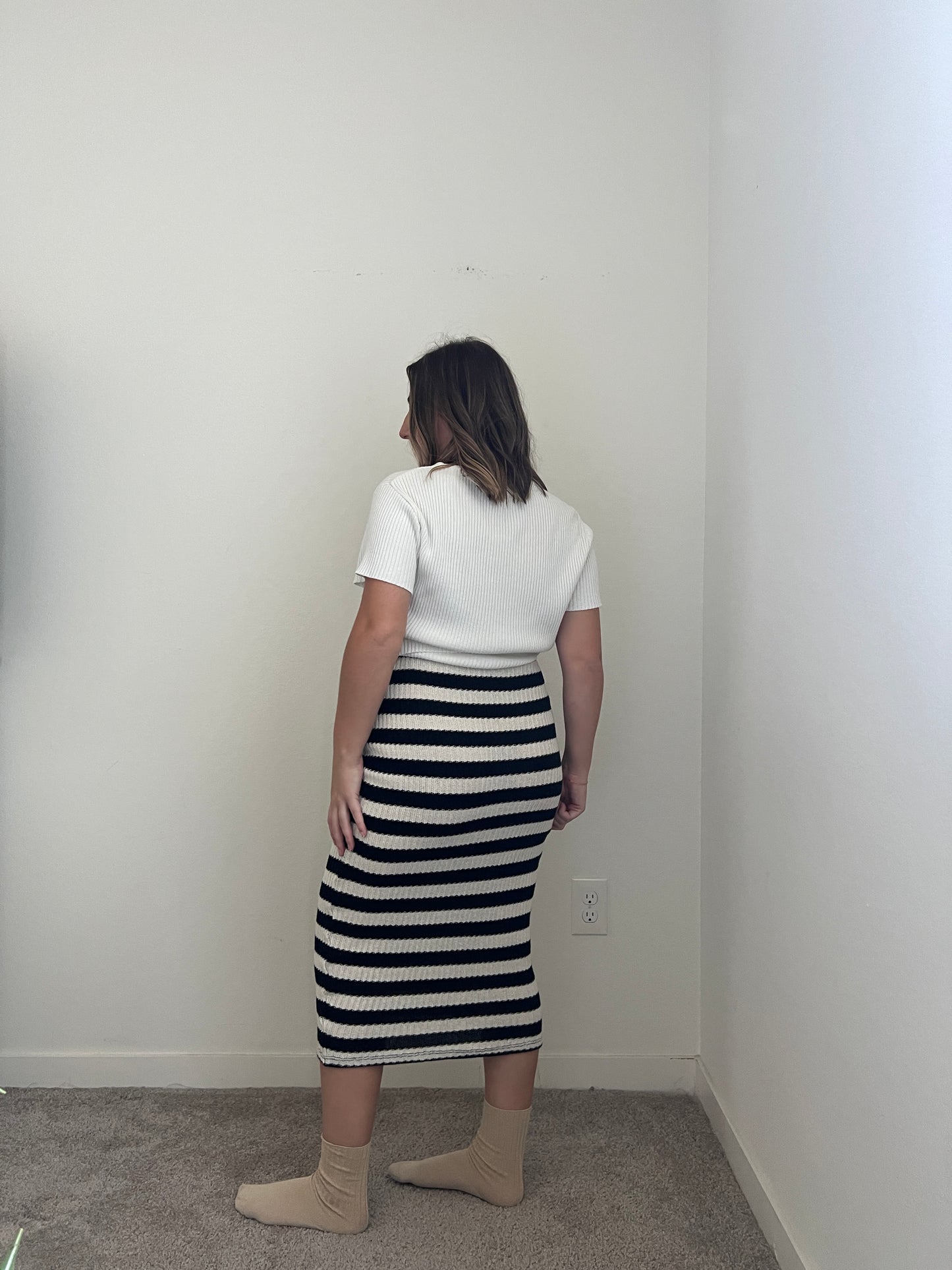 Striped Knit Midi Skirt (M)