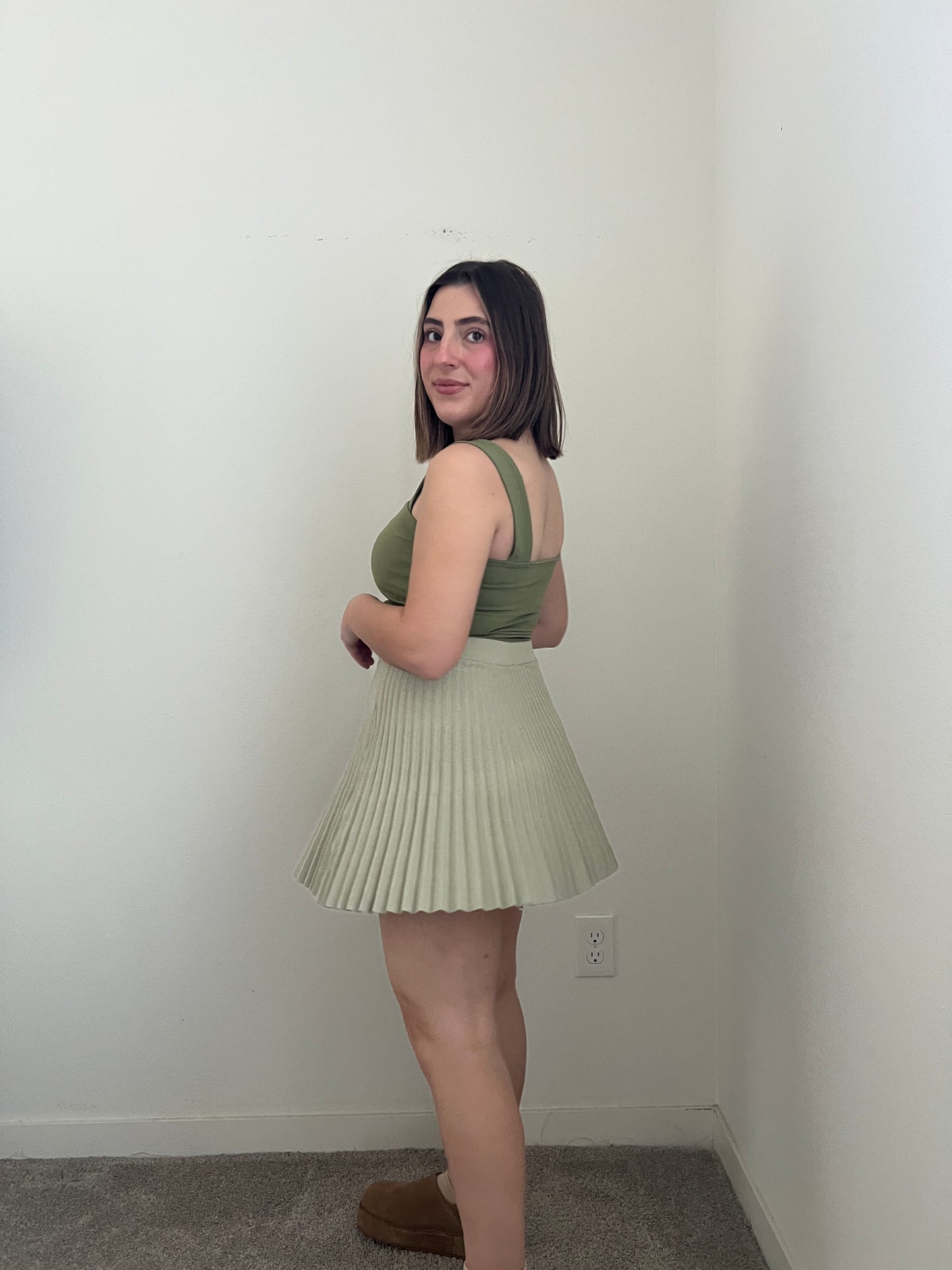 Green Pleated Mini Skirt (S)