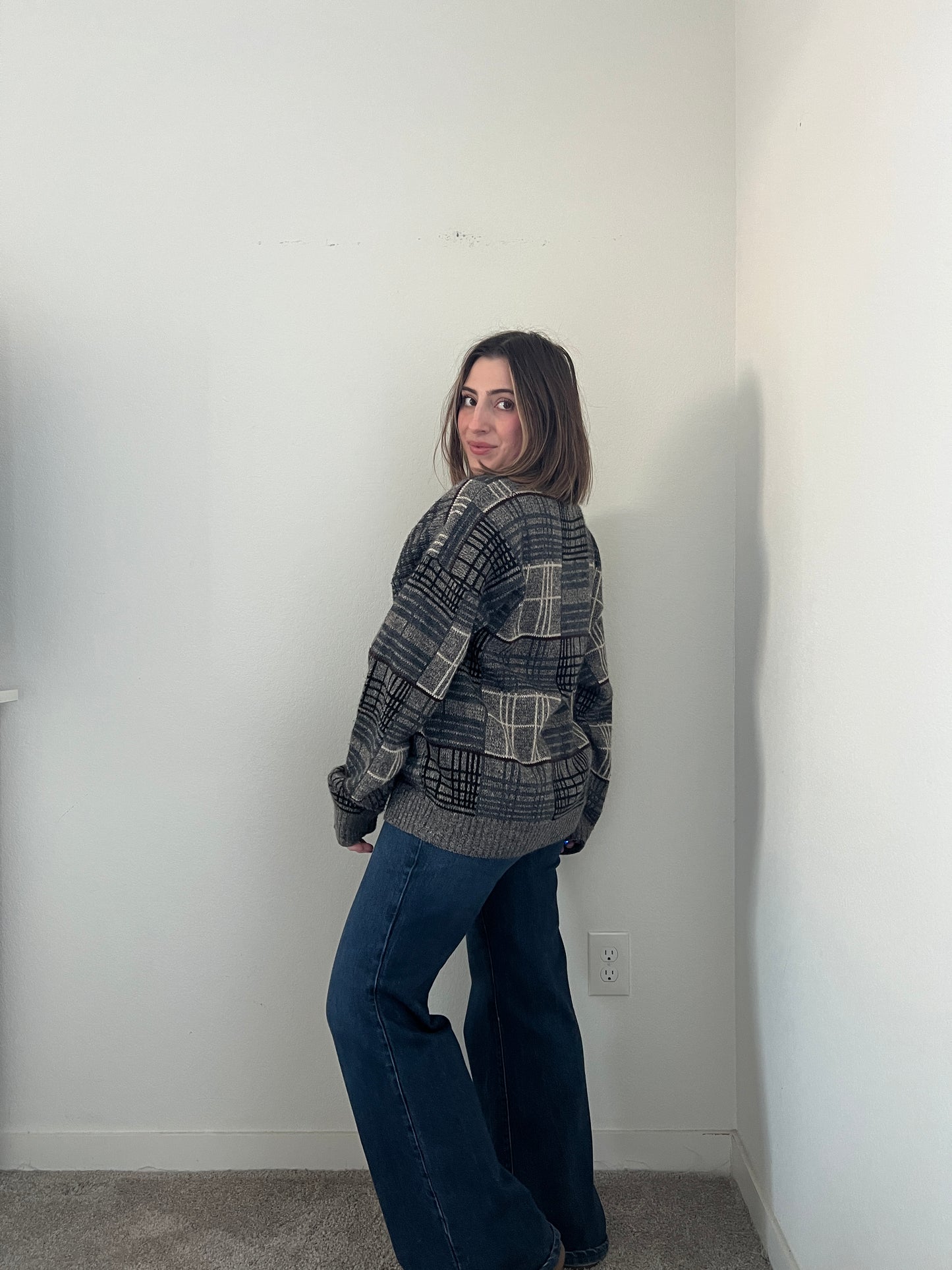 Vintage Plaid Cardigan (M)