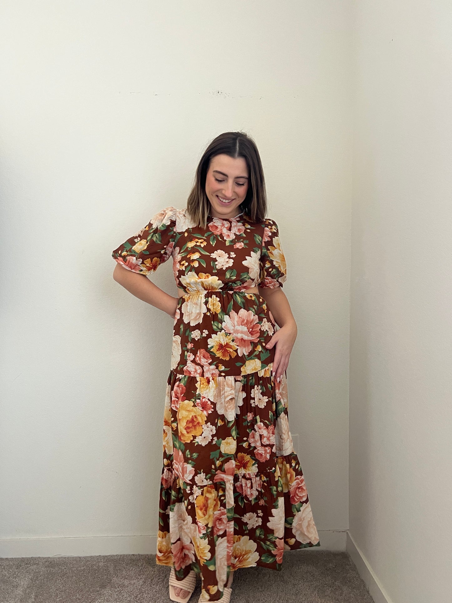 Brown Floral Maxi Dress (S)